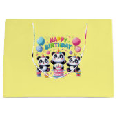 Happy Birthday Pandas Große Geschenktüte (Vorderseite)