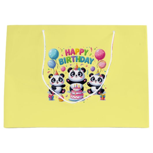 Happy Birthday Pandas Große Geschenktüte (Vorderseite)