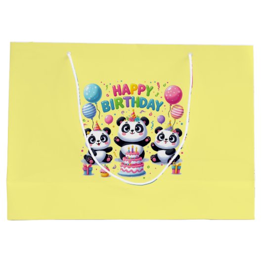 Happy Birthday Pandas Große Geschenktüte (Rückseite)