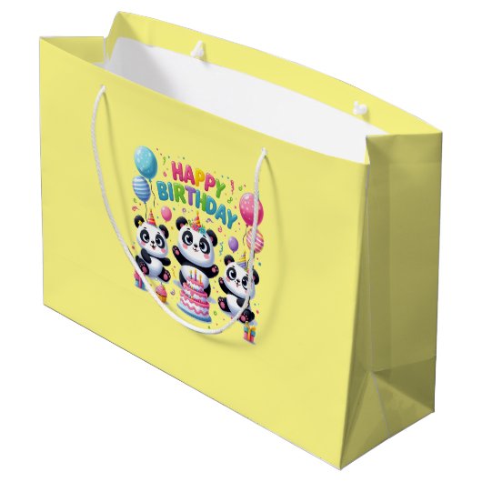 Happy Birthday Pandas Große Geschenktüte (Rückseite Schrägansicht)