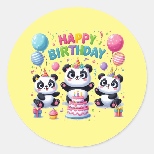 Happy Birthday Pandas Runder Aufkleber (Vorderseite)