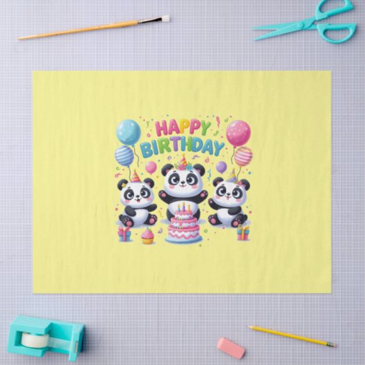 Happy Birthday Pandas Seidenpapier (Basteln)