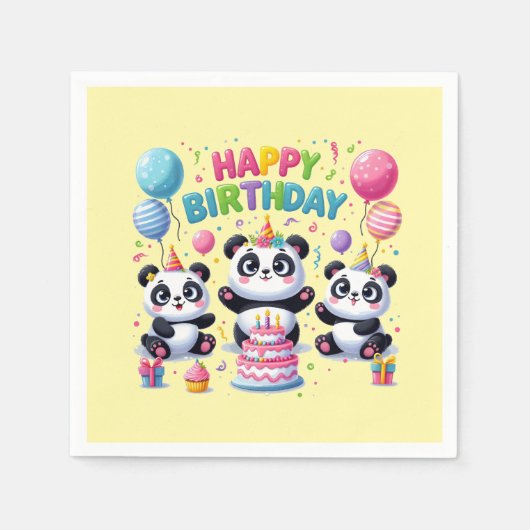Happy Birthday Pandas Serviette (Vorderseite)