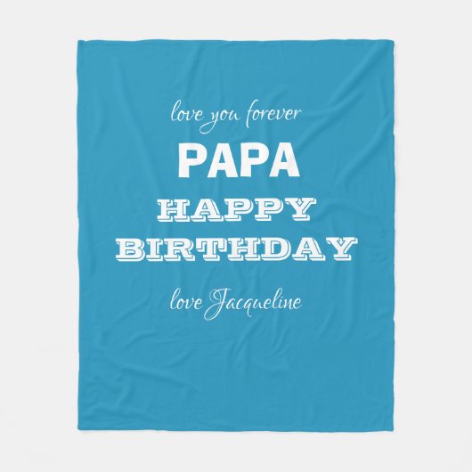 Happy Birthday Papa Chic Script Name Blue Classic Fleecedecke (Vorderseite)