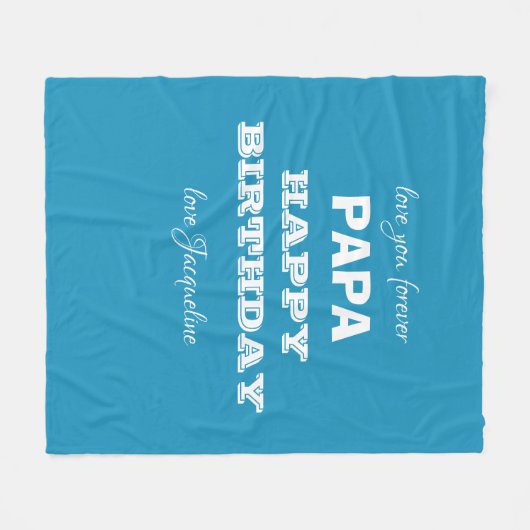 Happy Birthday Papa Chic Script Name Blue Classic Fleecedecke (Vorderseite (Horizontal))
