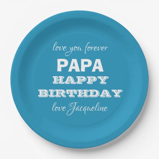 Happy Birthday PAPA Script Name Modern Chic Pappteller (Vorderseite)