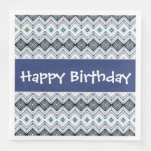 Happy Birthday Paper Napkins in Blau und Aquamarin