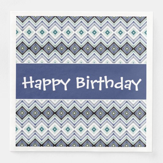 Happy Birthday Paper Napkins in Blau und Aquamarin Serviette (Vorderseite)