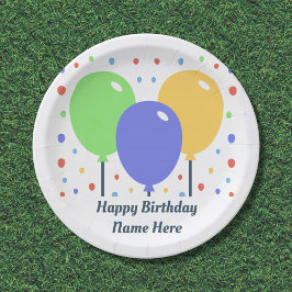 Happy Birthday Paper Plate mit farbigen Balloons Pappteller