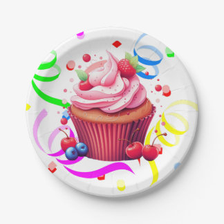 Happy Birthday Paper Plates Confetti Cupcake Pappteller