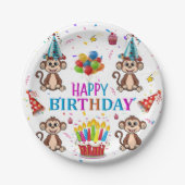 Happy Birthday Paper Plates Monkey Cupcake Pappteller (Vorderseite)