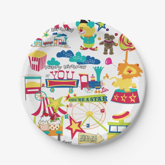 Happy Birthday Paper Tellers Karneval Circus Pappteller (Vorderseite)