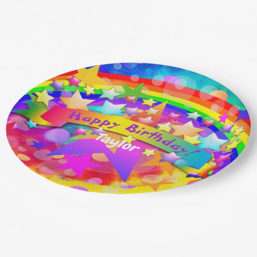 Happy Birthday Paper Tellers Rainbow HAMbyWG Pappteller (Schrägansicht)