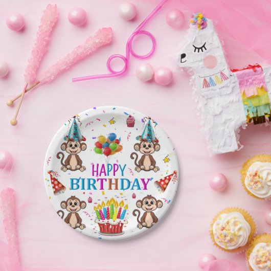 Happy Birthday Papier Teller Affe Cupcake (Party)