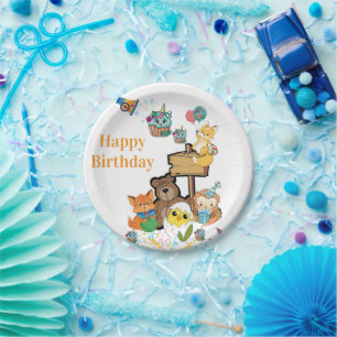 Happy Birthday Papier Teller Fuchs Teddybär Vogel