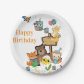 Happy Birthday Papier Teller Fuchs Teddybär Vogel (Vorderseite)