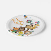 Happy Birthday Papier Teller Fuchs Teddybär Vogel (Schrägansicht)