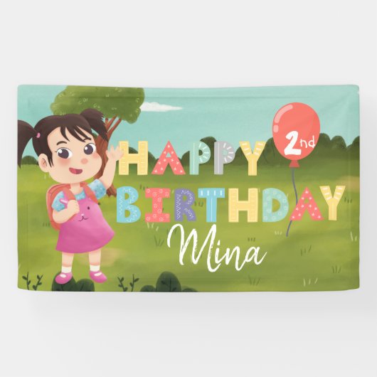 Happy Birthday Park Girl Picnic Party Banner (Horizontal)