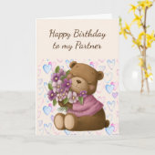 Happy Birthday Partner Liebe Bären Blume Karte (Gelbe Blume)