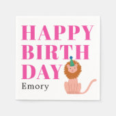 Happy Birthday Party Animal Lion with Name Serviette (Vorderseite)