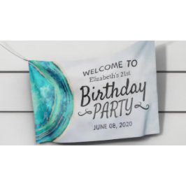 Happy Birthday Party Aquamarin Gold Agate Geode Wi Banner