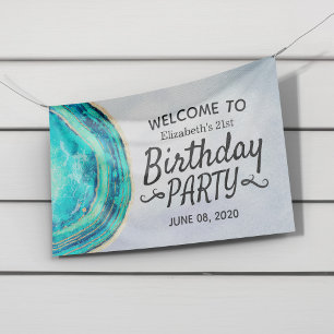 Happy Birthday Party Aquamarin Gold Agate Geode Wi Banner
