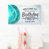 Happy Birthday Party Aquamarin Gold Agate Geode Wi Banner (Insitu)