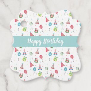 Happy Birthday Party Balloons Hats Pattern Geschenkanhänger