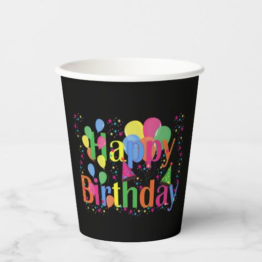 Happy Birthday Party Balloons Pappbecher (Vorderseite)