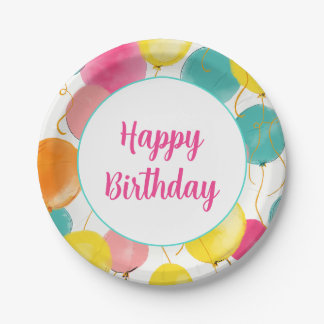 Happy Birthday Party Balloons Plate Pappteller