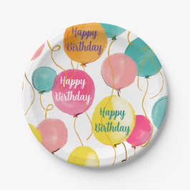 Happy Birthday Party Balloons Plate Pappteller