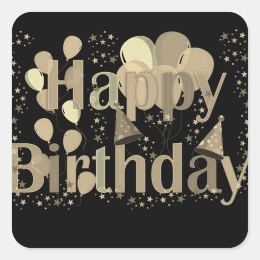 Happy Birthday Party Balloons Quadratischer Aufkleber (Vorderseite)