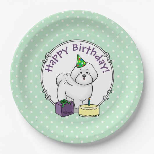 Happy Birthday (Party) Bichon Frise Hund - Niedlic Pappteller (Vorderseite)