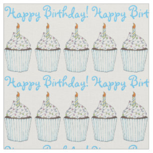 Happy Birthday Party Blue Cupcake w/Candle Cake Stoff