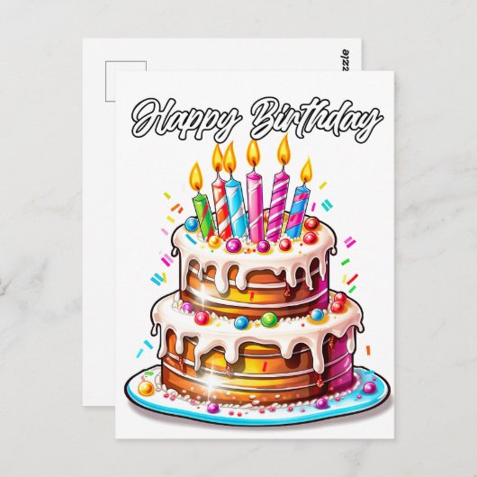 Happy Birthday Party Cake Postkarte (Vorne/Hinten)