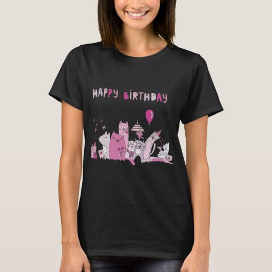 Happy Birthday Party Cat T - Shirt (Vorderseite)