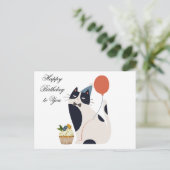 Happy Birthday Party Cat with Cupcake Postkarte (Stehend Vorderseite)