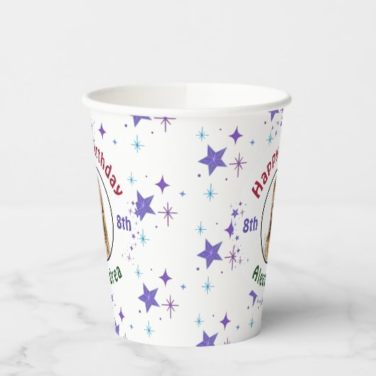 Happy Birthday Party Child Foto Stars Personalisie Pappbecher (Links)