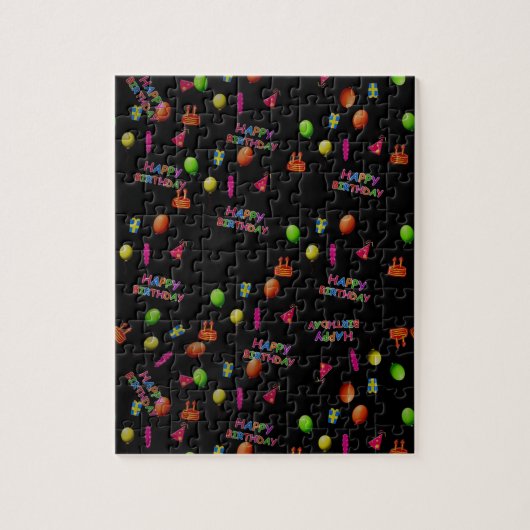 Happy Birthday Party Decor Balloons Hat Cake Text Puzzle (Vertikal)