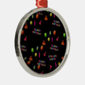 Happy Birthday Party Decor Balloons Hat Cake Text Silbernes Ornament (Rechts)