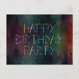 Happy Birthday Party farbenfrohe Brush Einladung Postkarte