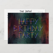 Happy Birthday Party farbenfrohe Brush Einladung Postkarte (Vorne/Hinten)