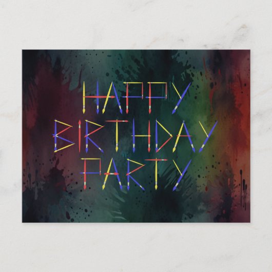 Happy Birthday Party farbenfrohe Brush Einladung Postkarte (Vorderseite)