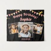 Happy Birthday Party Foto Collage Fun Hintergrund Wandteppich (Vorderseite (Horizontal))
