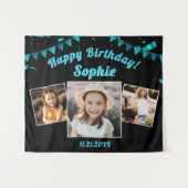 Happy Birthday Party Foto Collage Fun Hintergrund Wandteppich (Vorderseite (Horizontal))