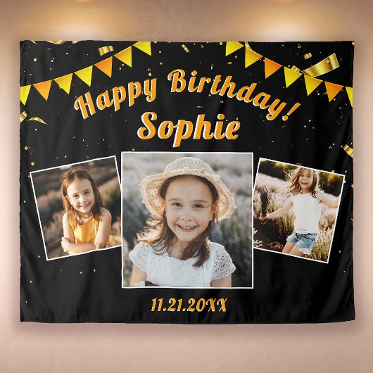 Happy Birthday Party Foto Collage Fun Hintergrund Wandteppich