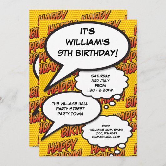 Happy Birthday Party Fun Comic Modernes Einladung (Vorne/Hinten)