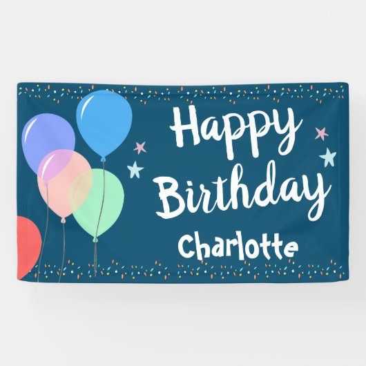 Happy Birthday Party Girly Blue Banner (Horizontal)