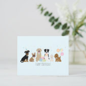 Happy Birthday Party Hunde Blue Postkarte (Stehend Vorderseite)