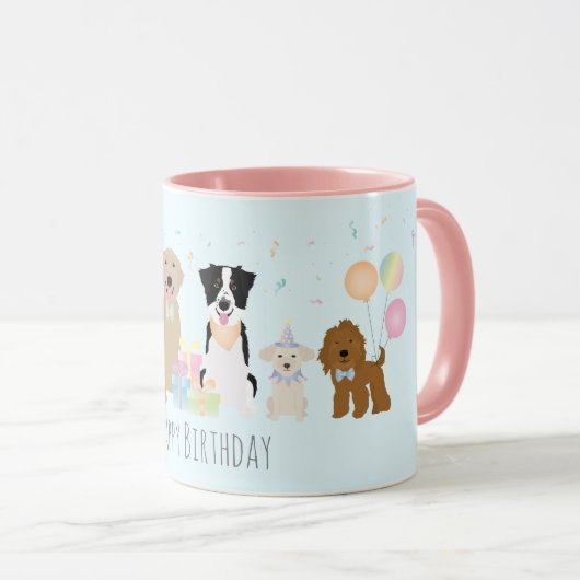 Happy Birthday Party Hunde Blue Tasse (VorderseiteRechts)